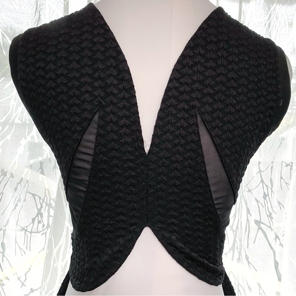 OPENING CEREMONY BLACK OPEN BACK SHEER SIDE PANEL SLEEVELESS FITTED MAXI DRESS - Picture 8 of 13